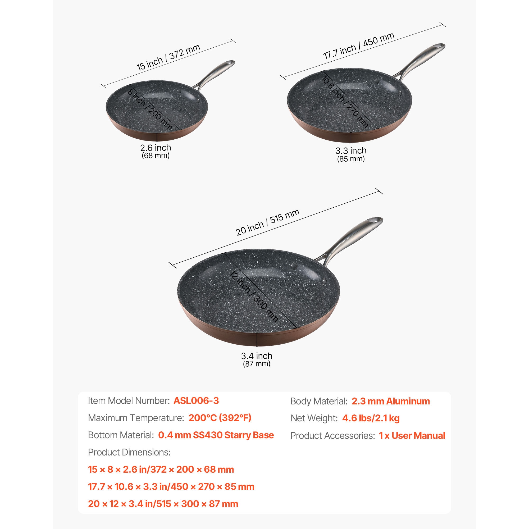 Aluminium Frying Pan Set Non Stick Coating Grey Kitchenware_voghion.com